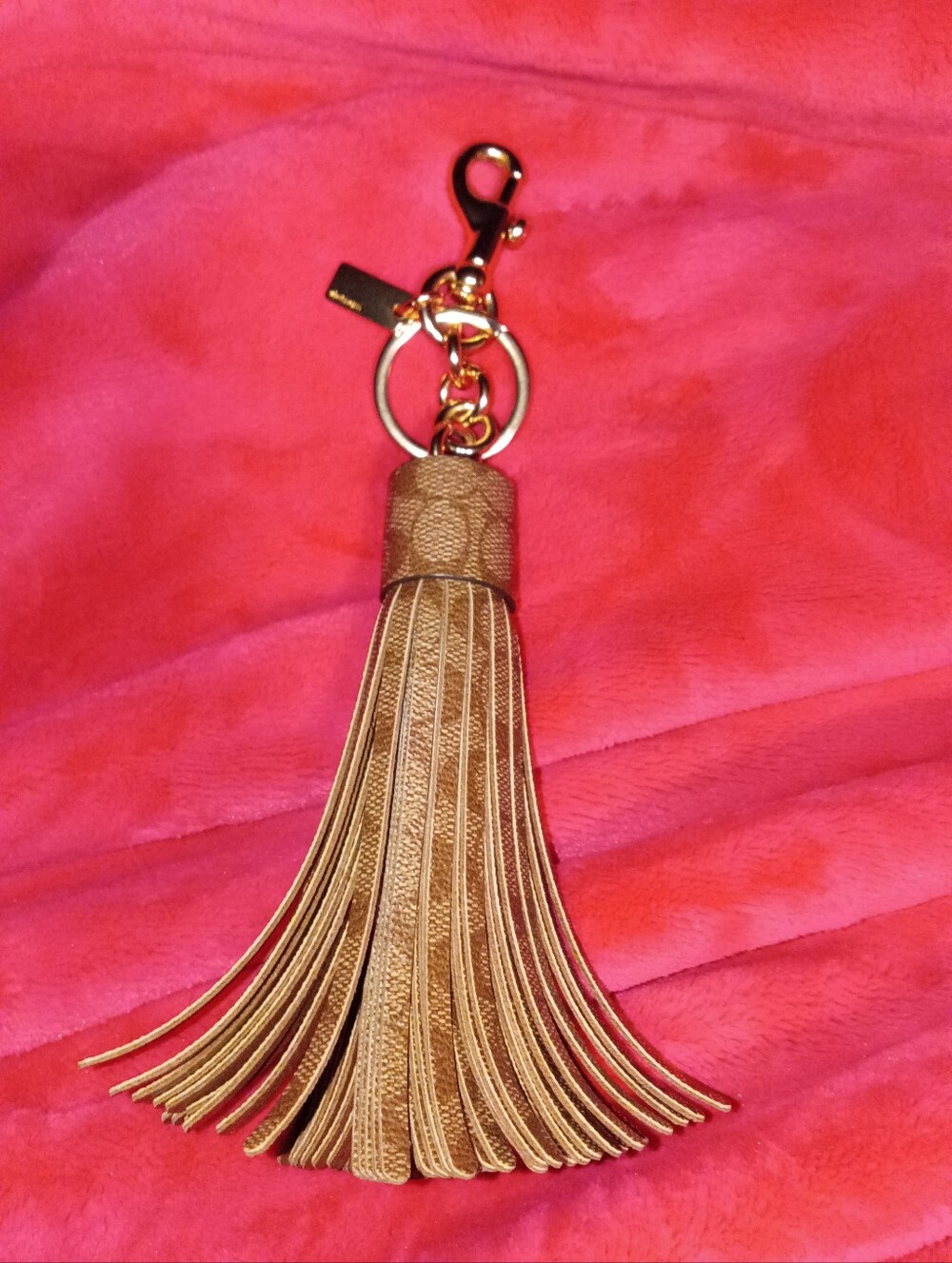 Coach Signature Tan Tassel Keychain with Gold Hardware - Picture 3 of 6